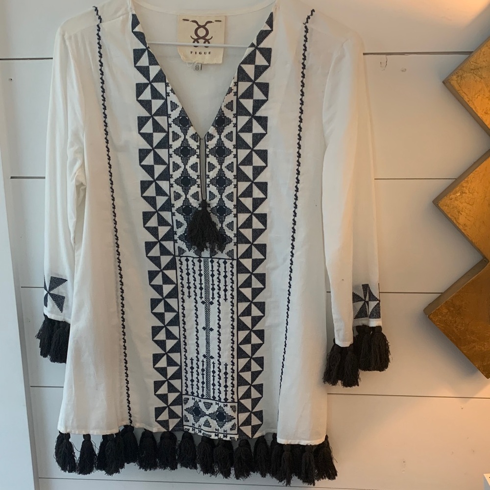 White and Black Embroidered Tunic